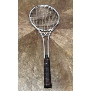 Vintage Slazenger No 1754 Aluminum Silver Tennis Racket 4 3/8 Grip Brown Leather